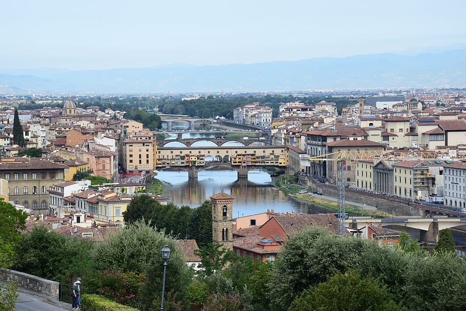 florence, ponte vecchio, river arno, italy, tuscany, landscape, arsitektur, struktur yang dibangun, eksterior bangunan, jembatan