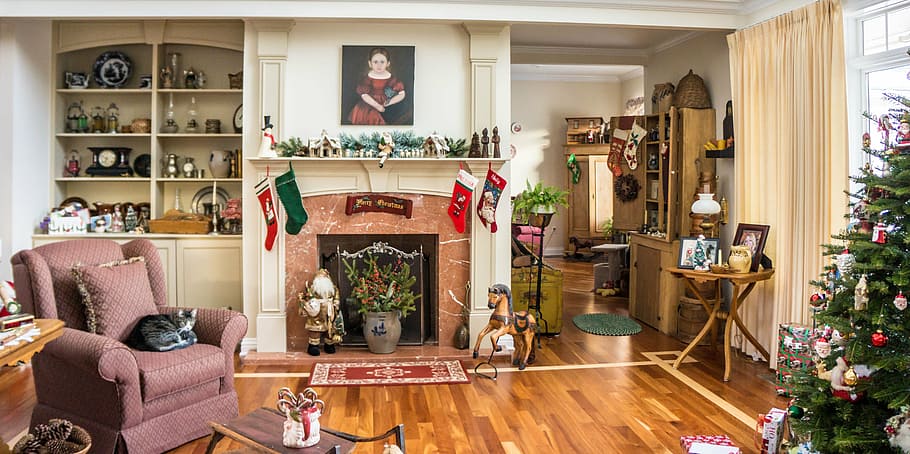 maroon, armchair, christmas tree, traditional home, decorations, christmas, xmas, holiday, indoor, interior
