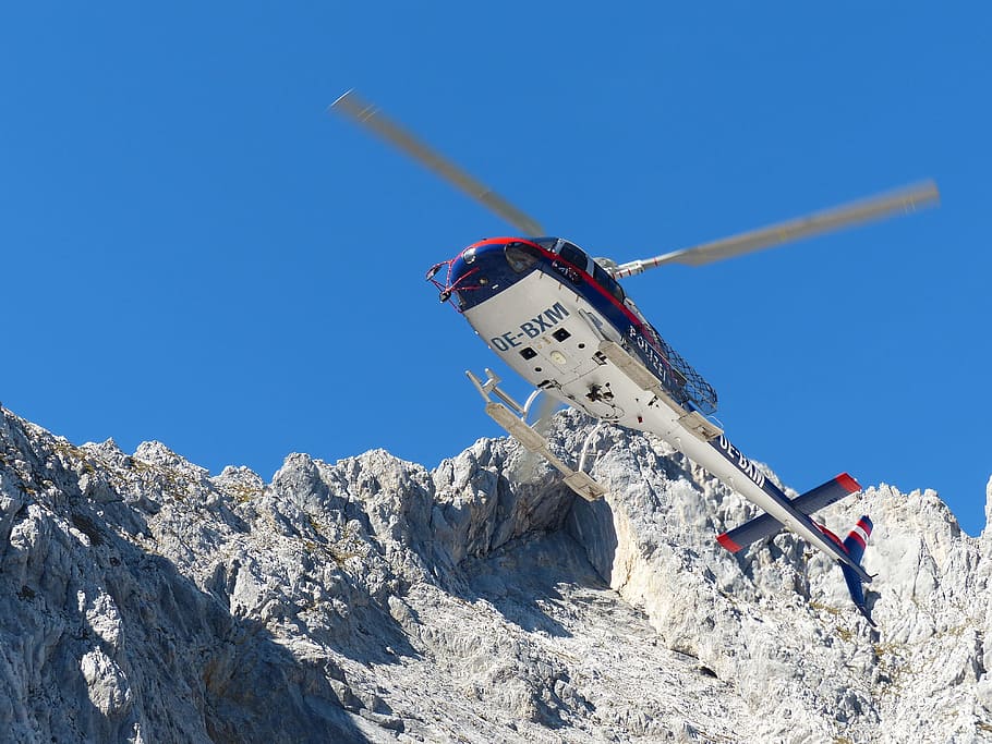 Helicóptero, polícia, resgate de montanha, montanhas kaiser, alpino, ajuda, cimeira, montanhas, wilderkaiser, tirol