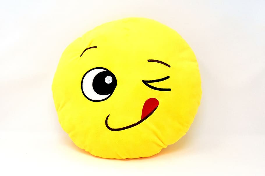 emoji pillow, smiley, face, wink, emoticon, smile, funny, emotion, laugh, fun