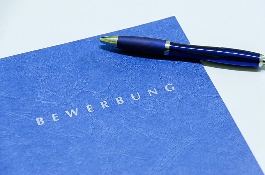 blue, click pen, bewerbung book, paper, leave, company, pencil, office, education, document
