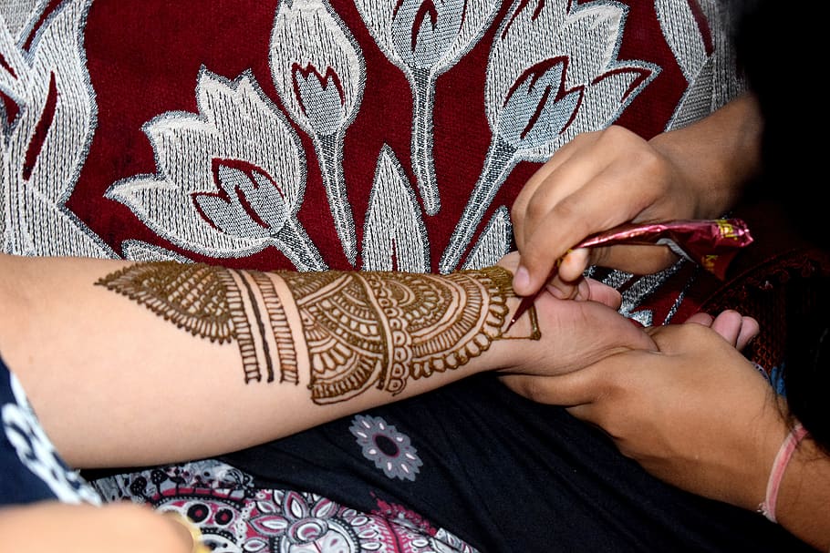 henna, tatoo, mehandi, mano, decoración, diseño, flor, mandala, sección media, parte del cuerpo humano