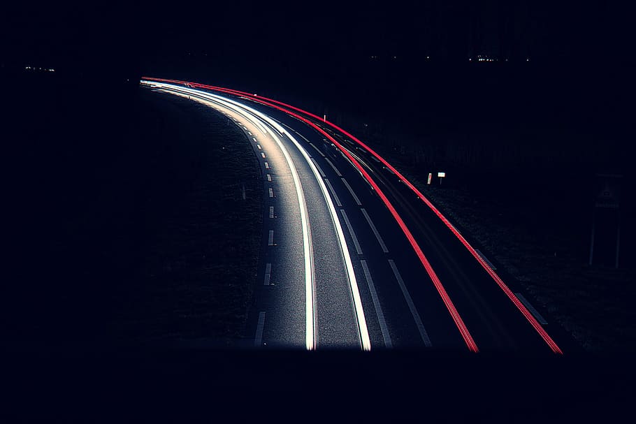 fotografi selang waktu, kendaraan, jalan, malam hari, panjang, pencahayaan, mobil, transportasi, fotografi, pencahayaan panjang