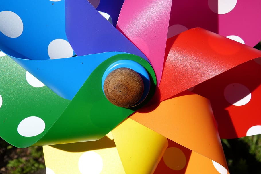 assorted-color windmill, pinwheel, toys, colorful, turn, fun, gartendeko, multi colored, close-up, vibrant color