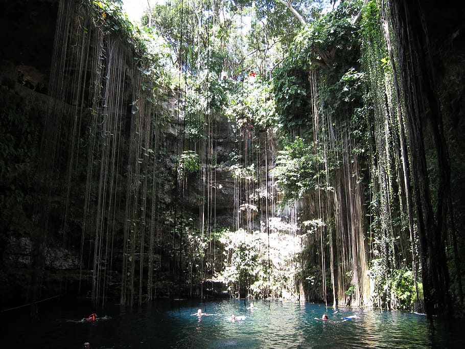 people, body, water, inside, cave, Cancun, Pool, Jungle, Natural, Yucatan