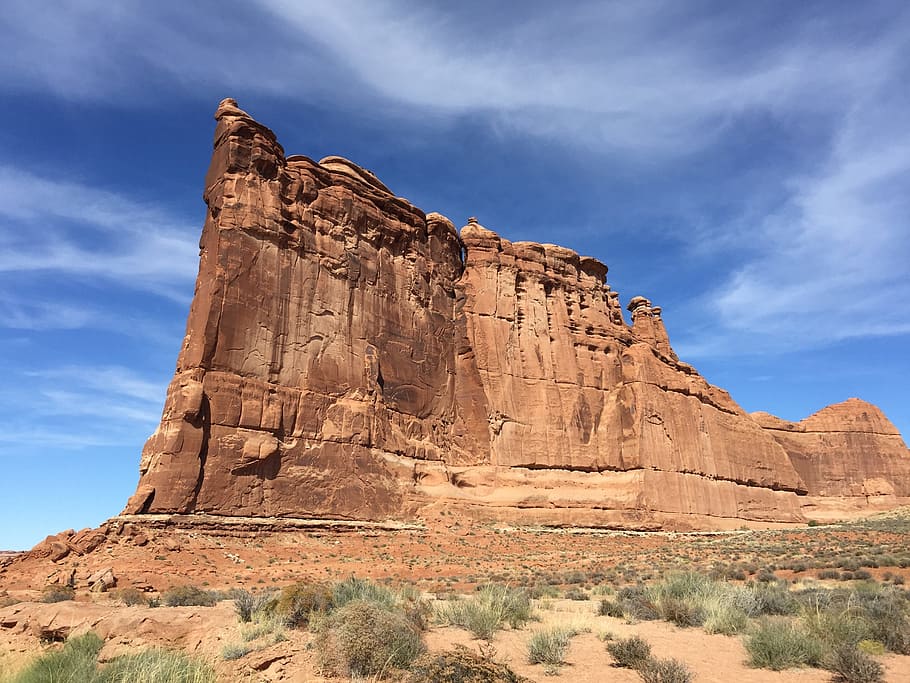 arches national park, canyon face, desert, cliff, monument, rock, rock - object, rock formation, solid, sky