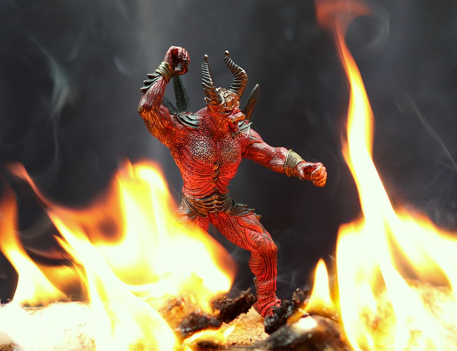 devil, fire, flames, hell, figurine, evil, horns, fire - natural phenomenon, burning, flame