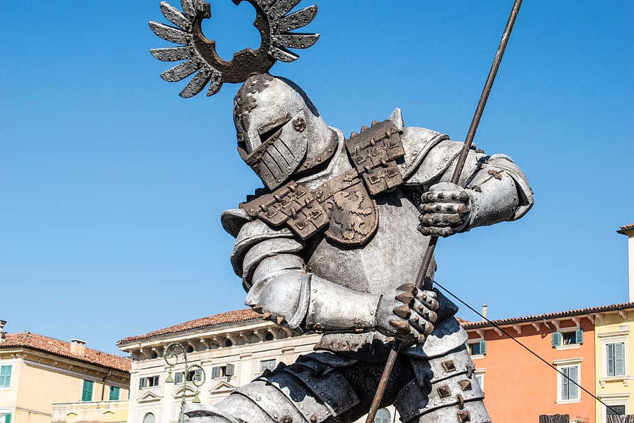 gray, steel knight statue, daytime, italy, verona, decoration, history, memorial, monument, war