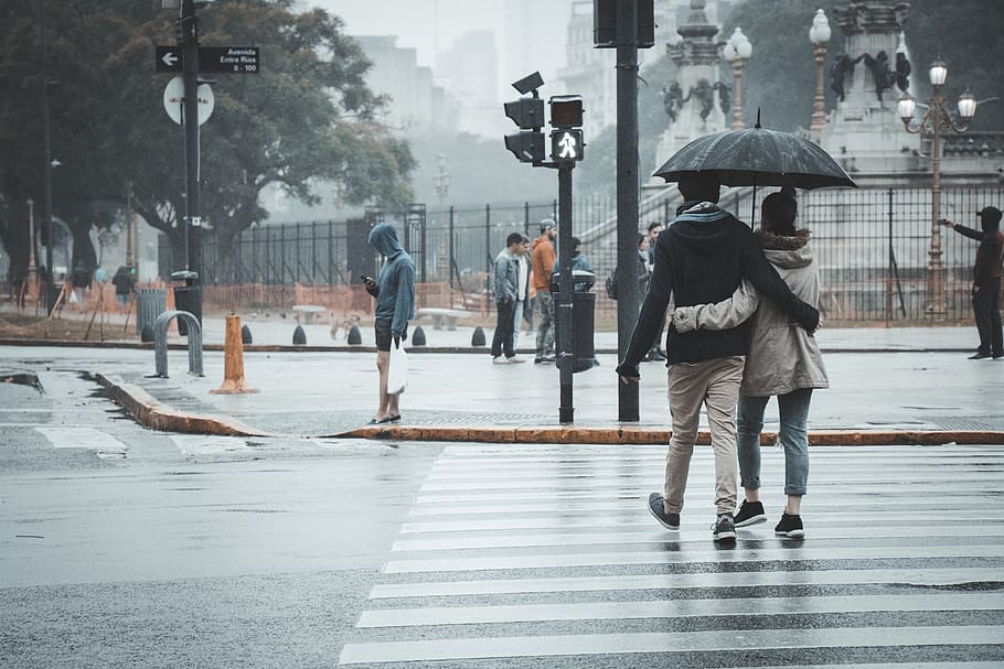 pasangan, hujan, kerai, payung, romantis, hubungan, iklim, lembab, musim, bersama