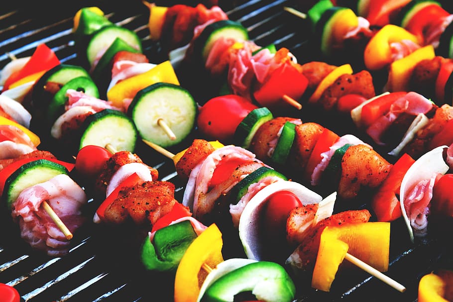 Shish kebab, BBQ, makanan / Minuman, barbekyu, barbeque, makanan, panggangan, memanggang, daging, Grill barbecue