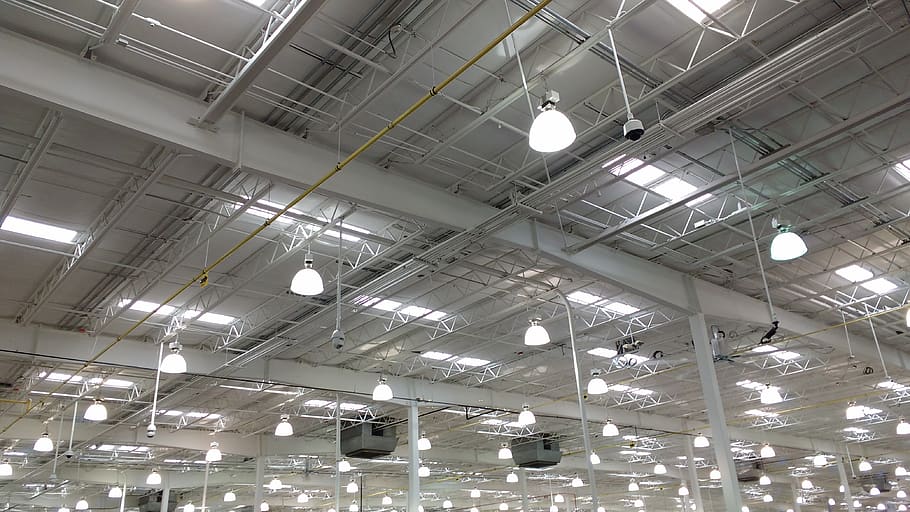 light, ceiling, lamps, lighting equipment, indoors, illuminated, low angle view, architecture, hanging, factory