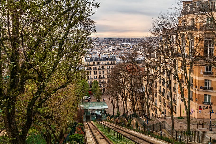 edificios de la ciudad, París, Montmartre, Francia, vista, perspectiva, vistas panorámicas, ciudad, transporte ferroviario, arquitectura
