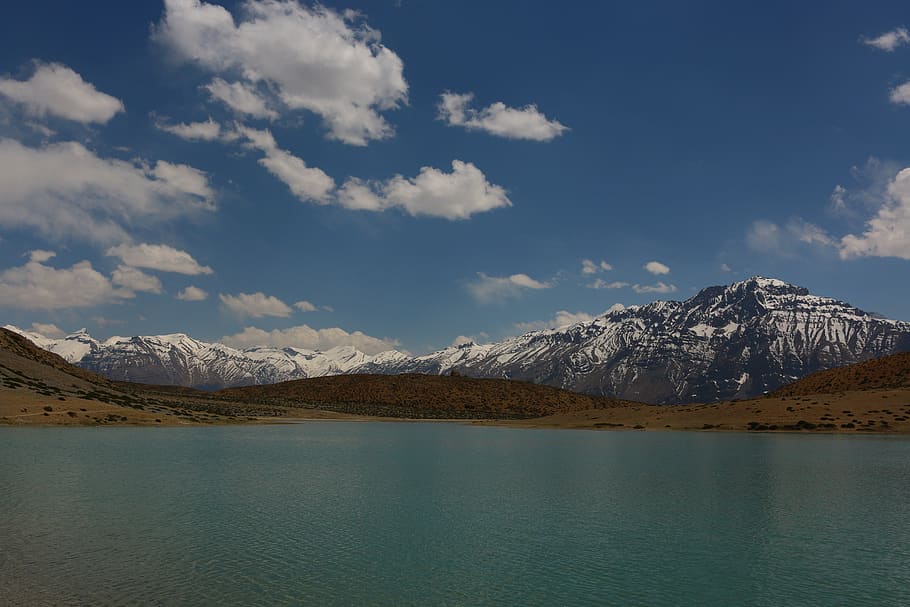 dhankar lake, himachal pradesh, spiti valley, lake, himalayas, sky, snow, mountains, mountain, scenics - nature