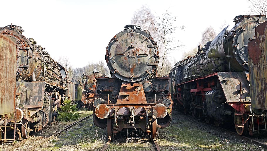 train station, lokfriedhof, turned off, stainless, ailing, rusted, wreck, train, obsolete, retired