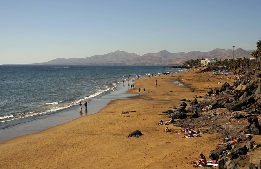 Beach, Puerto Del Carmen, Lanzarote, Sea, mountains, nature, water, outdoors, day, land