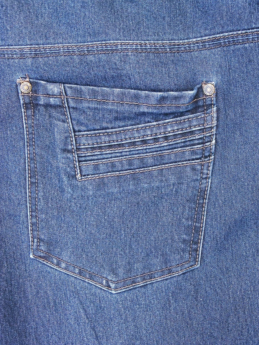 jeans, denim, blue, bag, pocket, sewing, stitching, textile, casual clothing, studio shot