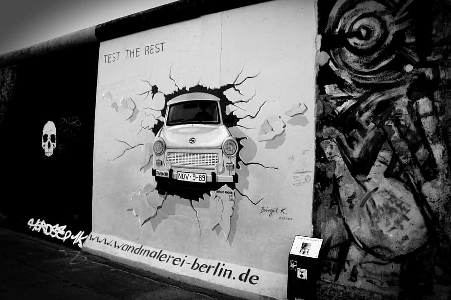 Berlín, Muro, Alemania, Graffiti, arte, comunismo, guerra, blanco y negro, comunicación, día