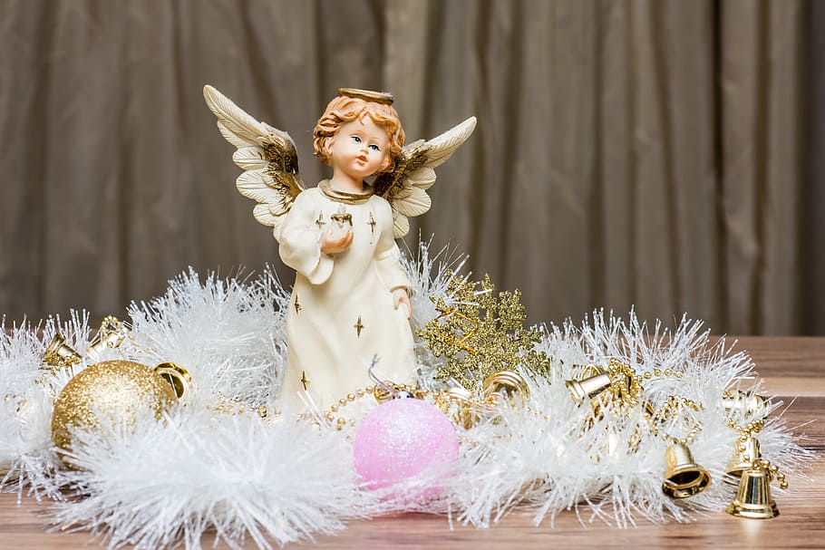 cherub figurine, bauballs, christmas presents, happy new year 2018, christmas, 2018, holiday, happy, present, celebration