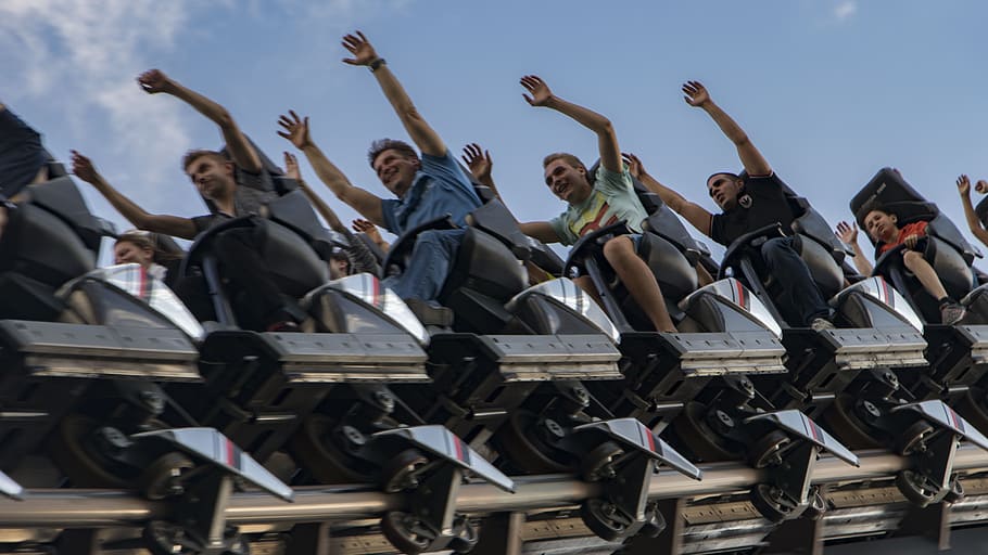 Rollercoaster, Coaster, Europapark, roller coaster, large group of people, group of people, human body part, performance, celebration, day
