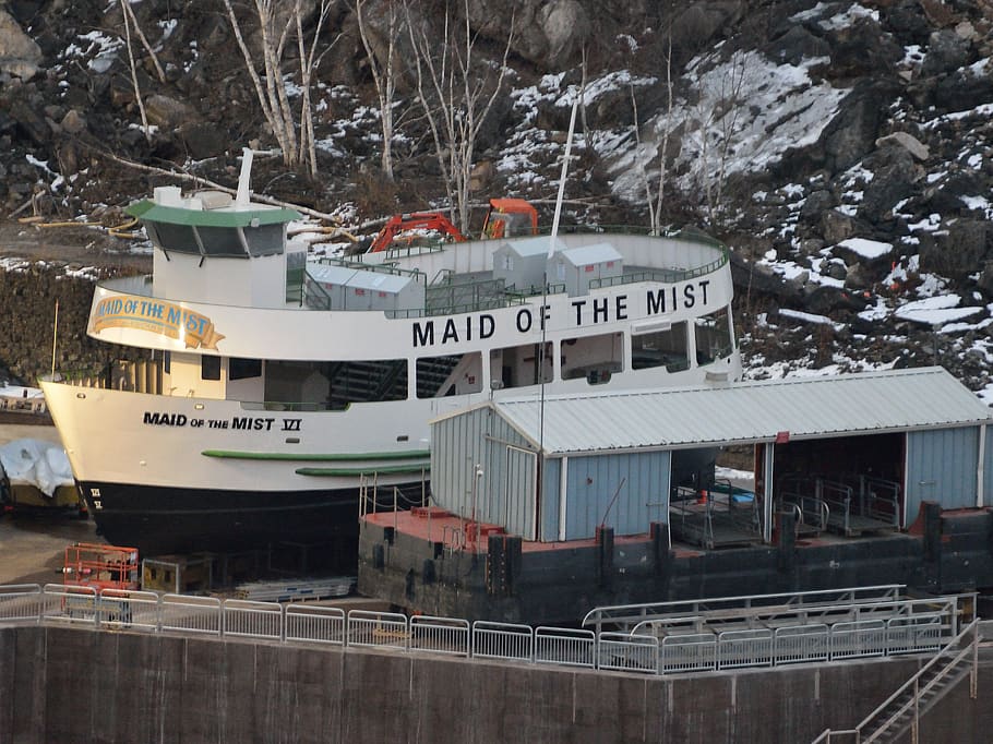 maid of the mist, tour boat, winter storage, dry dock, boat, ship, tradition, sea, yacht, water