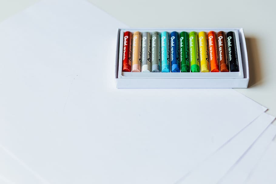 crayons, box, papers, colorful, pen, art, drawing, white, paper, multi colored