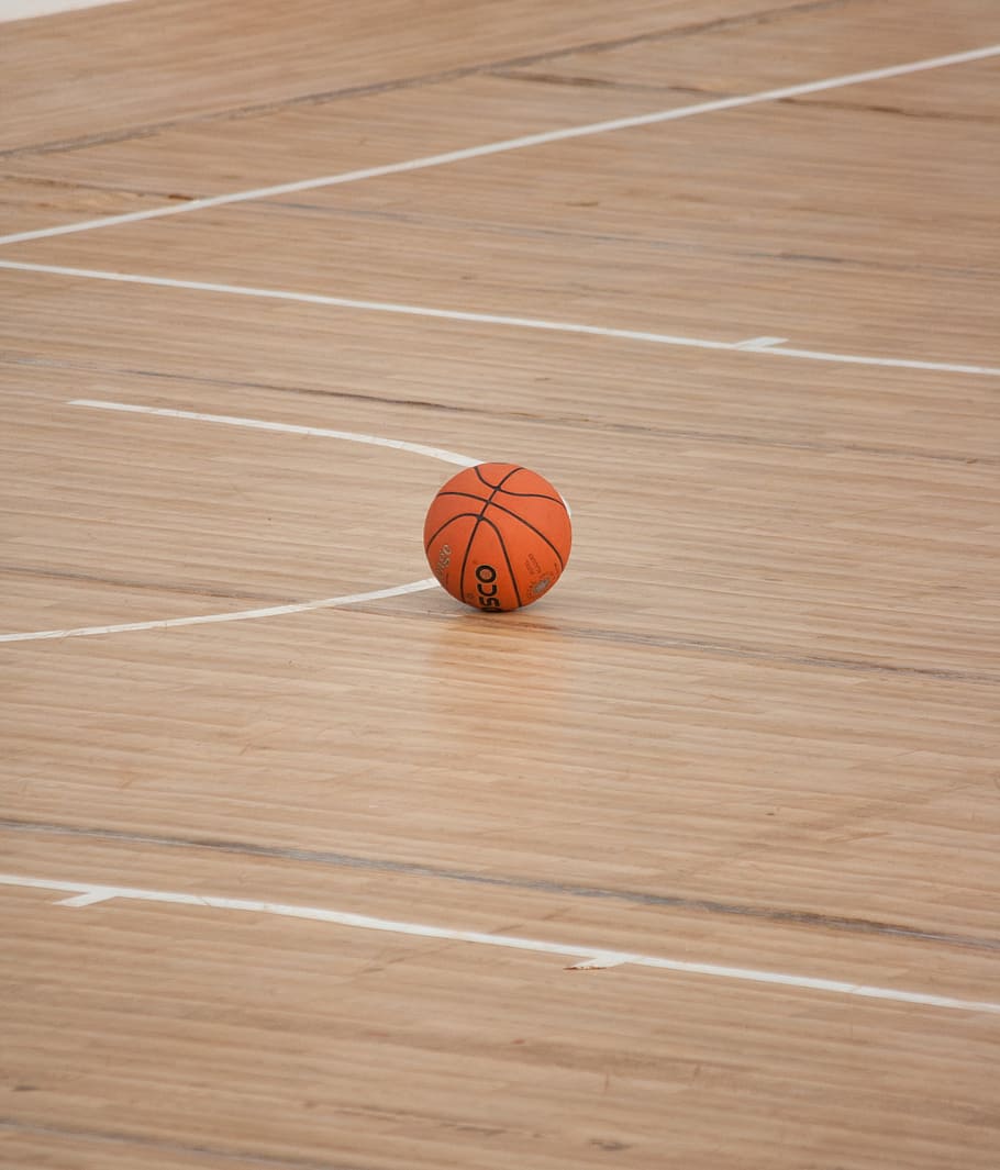 バスケットボール, 茶色, 寄木細工の床, ボール, スポーツ, コート, ライン, 遊び, バスケットボール-ボール, バスケットボール-スポーツ