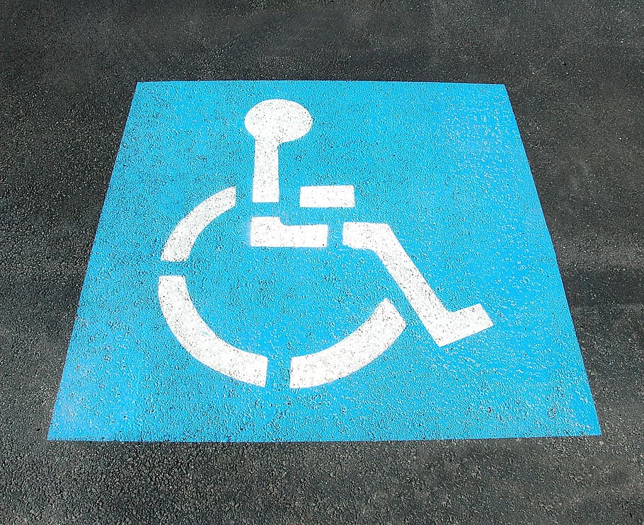 logotipo de discapacidad, estacionamiento para discapacitados, letrero, pintado, calle, desactivar, estacionamiento, símbolo, discapacidad, silla de ruedas