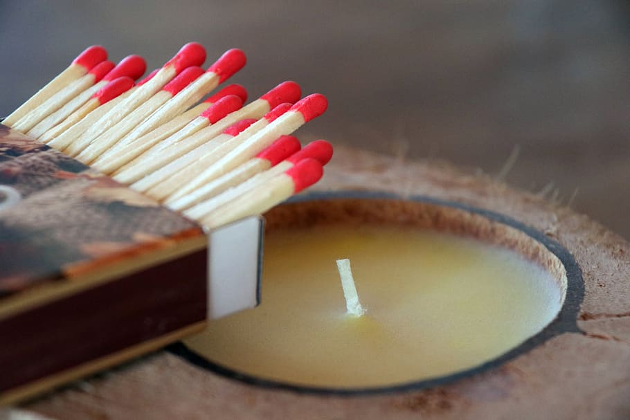 matches, sticks, candle, kindle, wick, mood, atmosphere, meditation, close-up, indoors