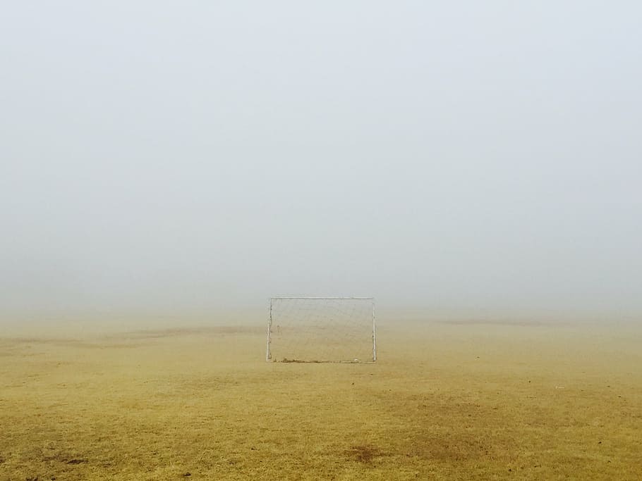 marrón, campo, durante el día, foto, gris, metal, enmarcado, fútbol, ​​gol, naturaleza