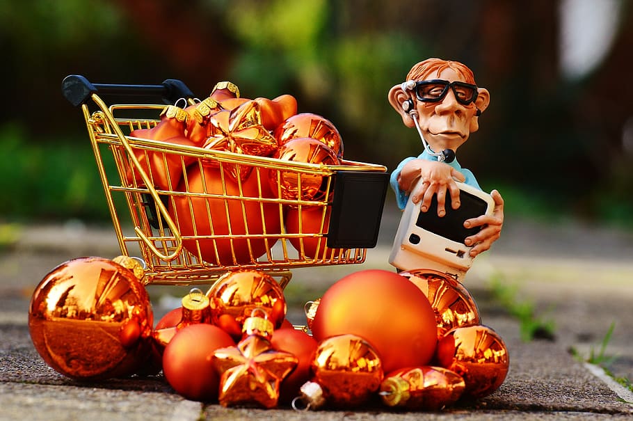 online shopping, christmas, shopping cart, shopping, purchasing, christmas balls, trolley, shopping list, food, list
