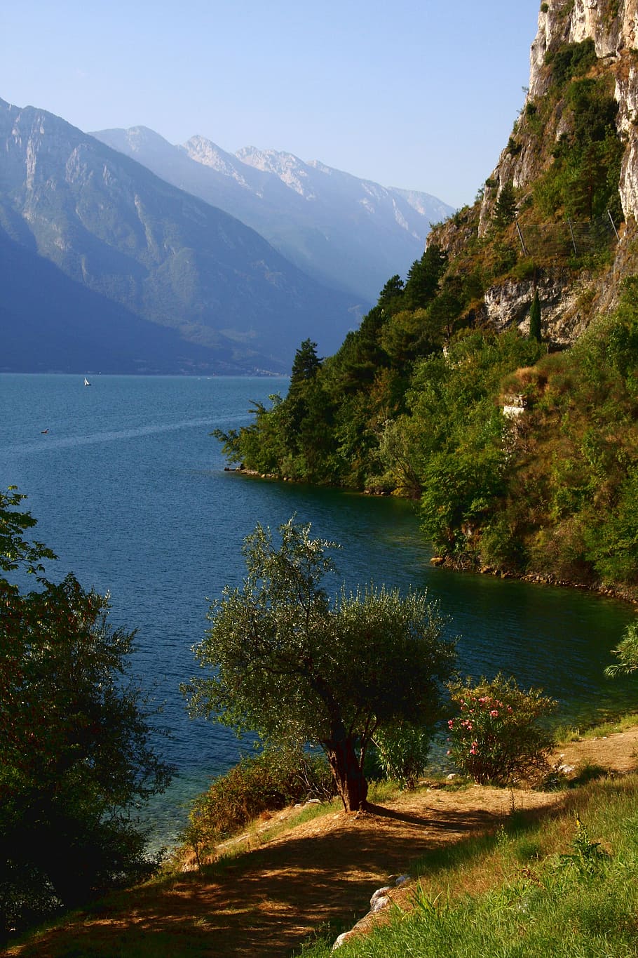 lago garda, itália, limone sul garde, férias, verão, azul, montanhas, barco, vista, montanha