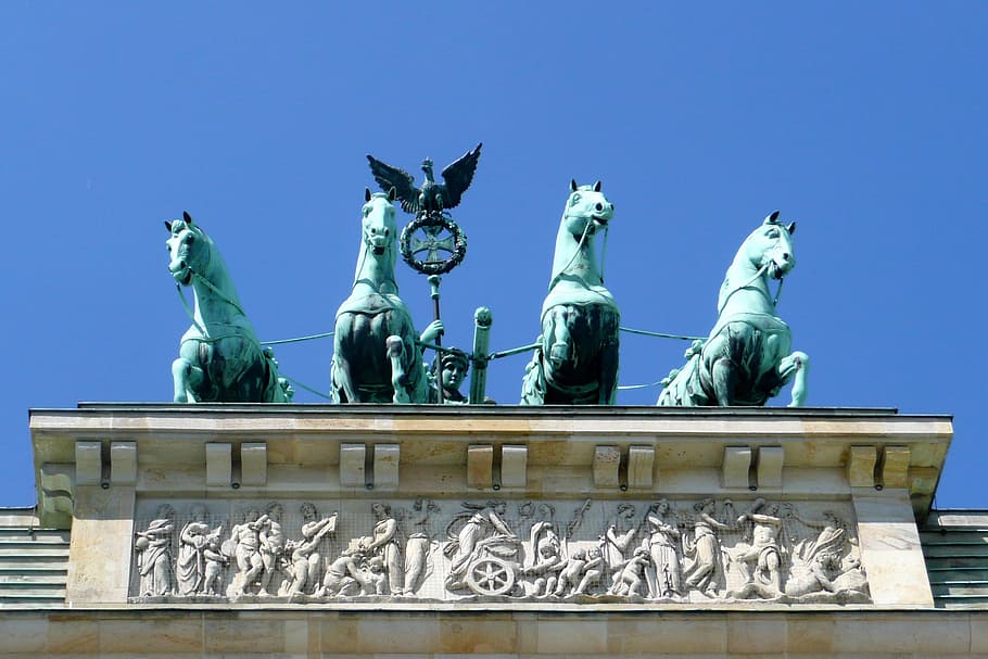 brandenburg, goal, berlin, quadriga, jerman, bangunan, tengara, patung, representasi, seni dan kerajinan