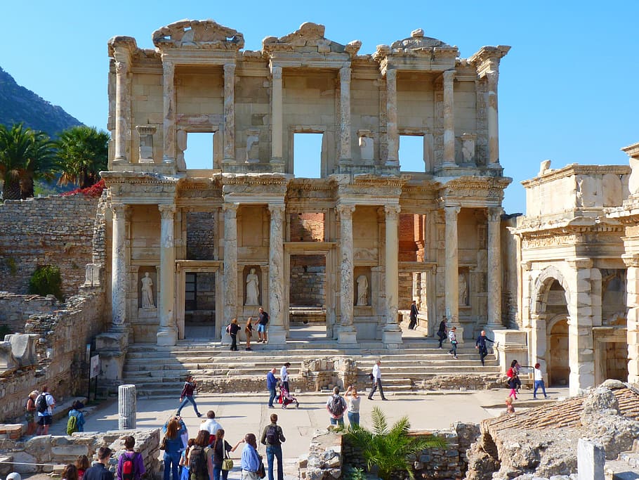 perpustakaan, celsus, Perpustakaan Celsus, Ruins, Ephesus, Ionia, zaman kuno, kota yunani, situs, asia minor