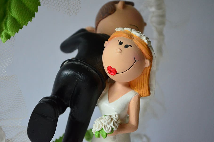 noiva, chapéus de coco do bolo do noivo, casamento, noiva e noivo, figuras, gesteck de torta, mulheres, moda, estatueta, representação