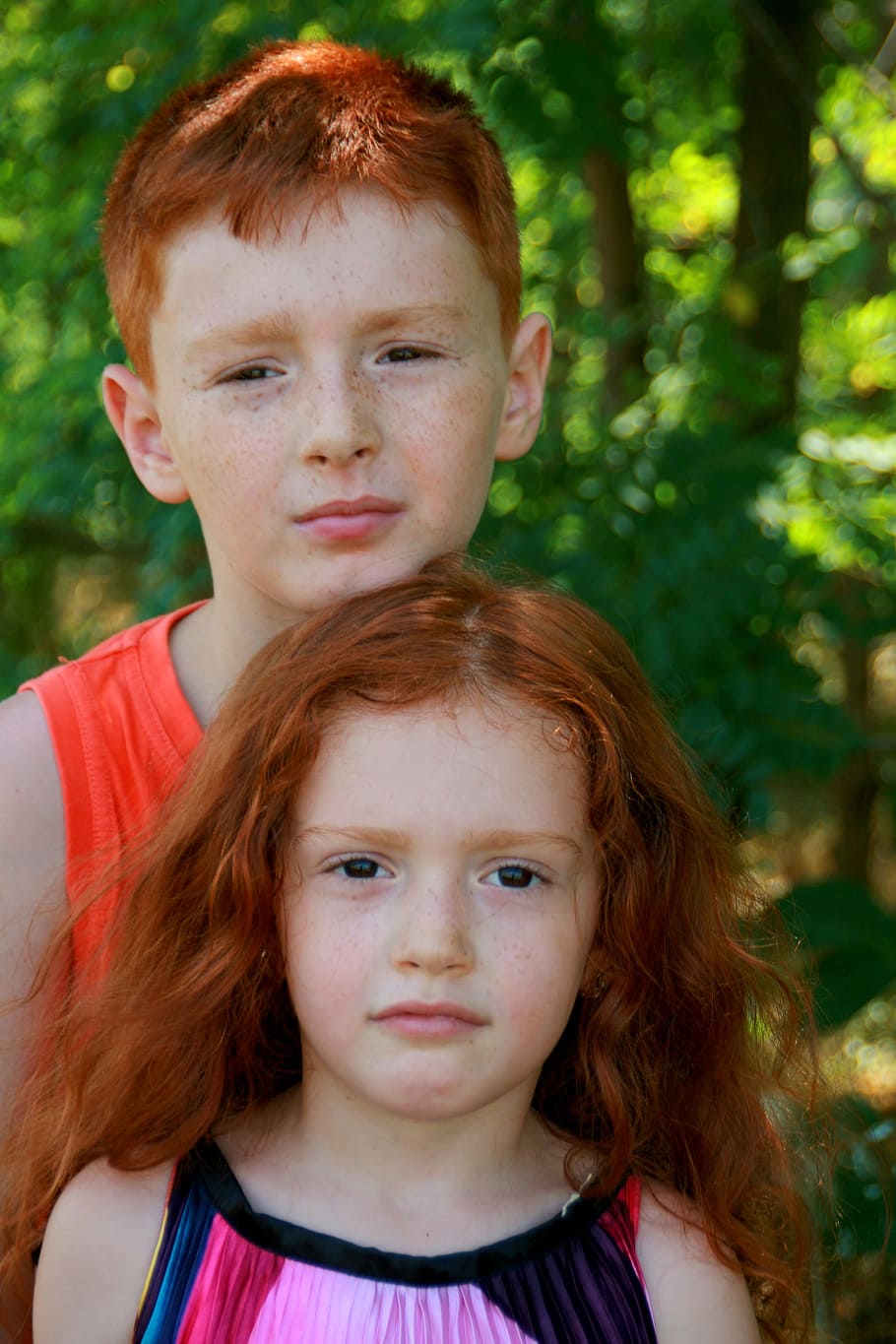 brother, sister, portrait, russet, redhead, childhood, child, front view, real people, women