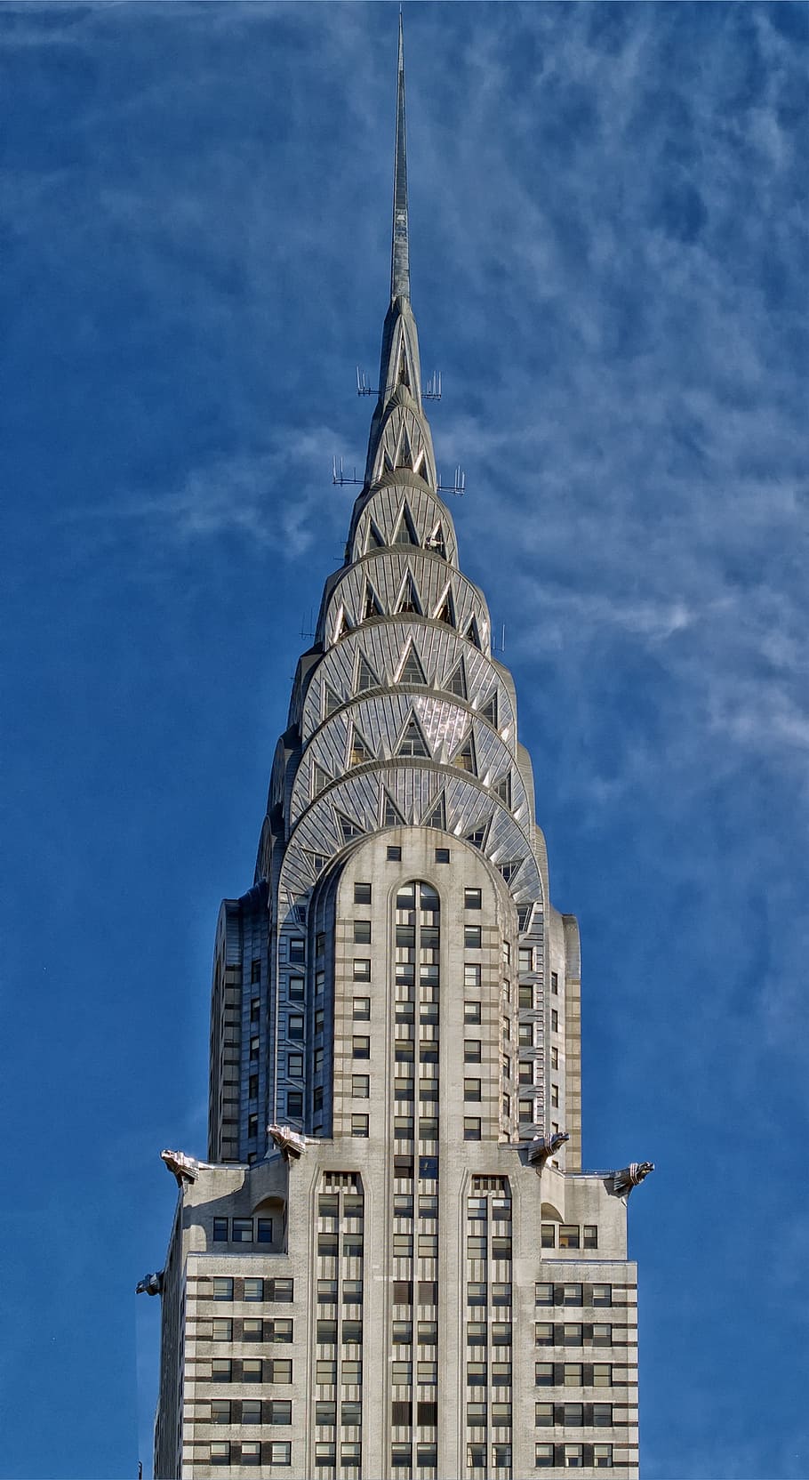 gray, concrete, tower building, blue, sky, chrysler building, new york city, skyscraper, chrysler tower, clouds
