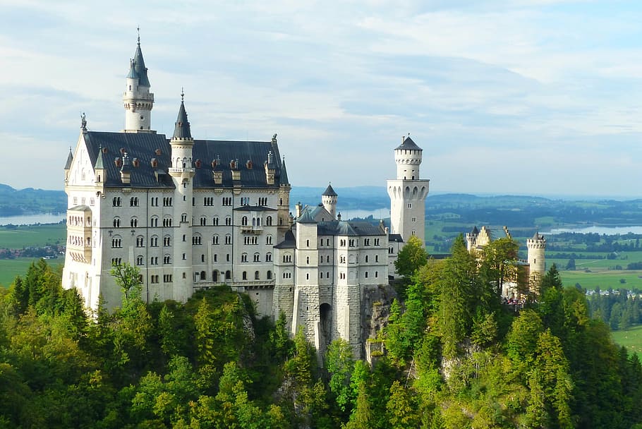 white, blue, castle, neuschwanstein castle, kristin, fairy castle, allgäu, building, attraction, fairy king