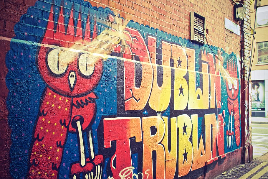 graffiti, mural, pintura en aerosol, arte, pared, colores, ciudad, urbano, Dublín, multicolor