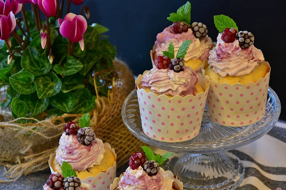 cupcakes, berry, top, cupcake, muffin, kue, permen, kue tar, dekorasi kue, krim