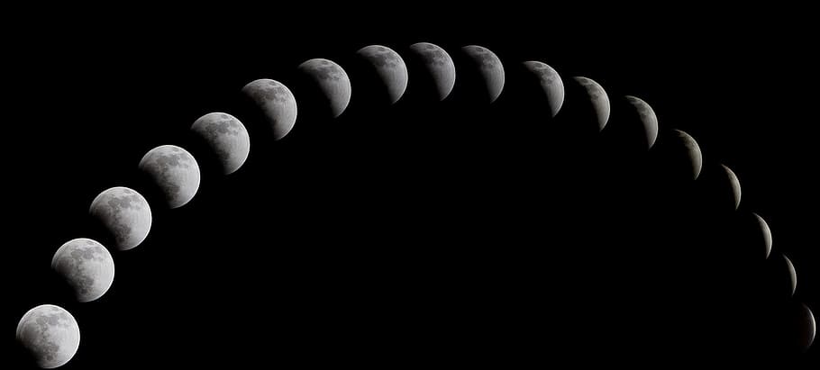 ilustrasi bulan, gerhana matahari total, langit malam, bulan, bulan super, gerhana bulan, pemandangan malam, bulan purnama, siklus, langit