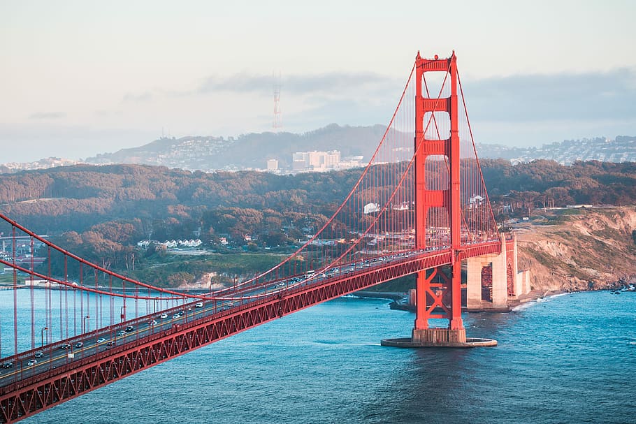 emas, jembatan jembatan, sudut pandang spencer baterai, Jembatan Golden Gate, Baterai, sudut pandang, arsitektur, jembatan baterai, jembatan, california