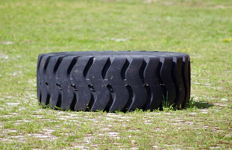 tire, tractor, rubber, strongman, strength exercises, auto parts, tread, truck, grass, outdoors