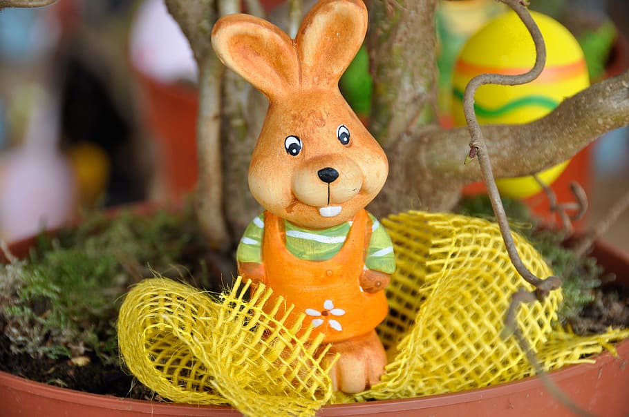brown rabbit figurine, figurine, easter, hare, easter bunny, decoration, cultures, toy, multi Colored, celebration