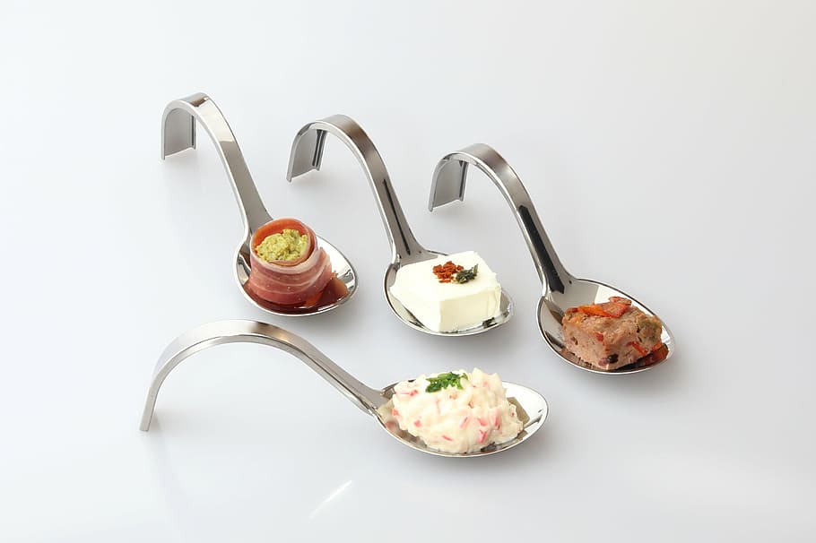 silver spoons, spoon, design, tasting, food, white, meal, freshness, food and drink, studio shot