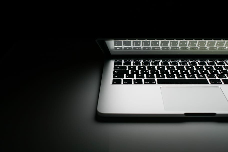 half, macbook, pro, 2013, MacBook Pro, black, black and white, keyboard, laptop, minimalism