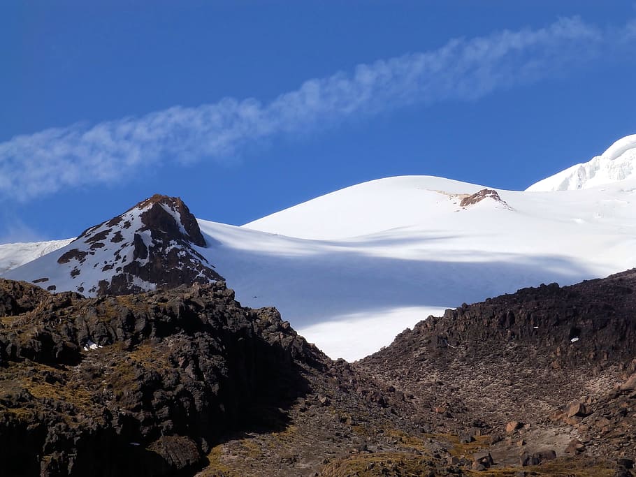 cayambe, the glacier, mountain, mountains, volcano, winter, the height of the, rocks, climbing, south america