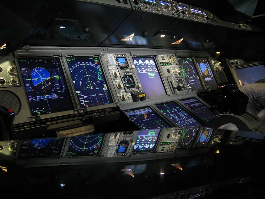 Cockpit, Pesawat, A380, Terbang, Airbus, interior, pilot, pesawat terbang, pesawat penumpang, di dalam ruangan
