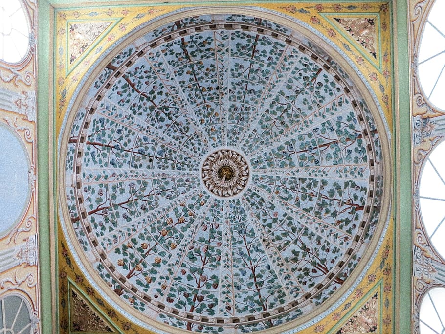 cathedral interior painting, ceiling, topkapä± palace, harem, istanbul, built structure, architecture, pattern, circle, building exterior