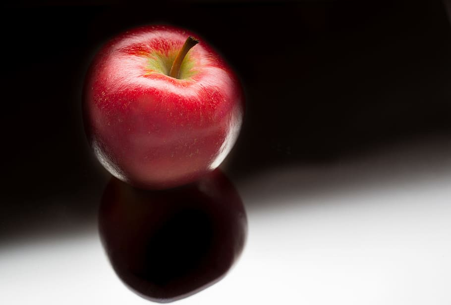 光沢のある, アップル, 赤, 黒, 背景, 黒の背景, 色合い, 健康, 果物, 食品