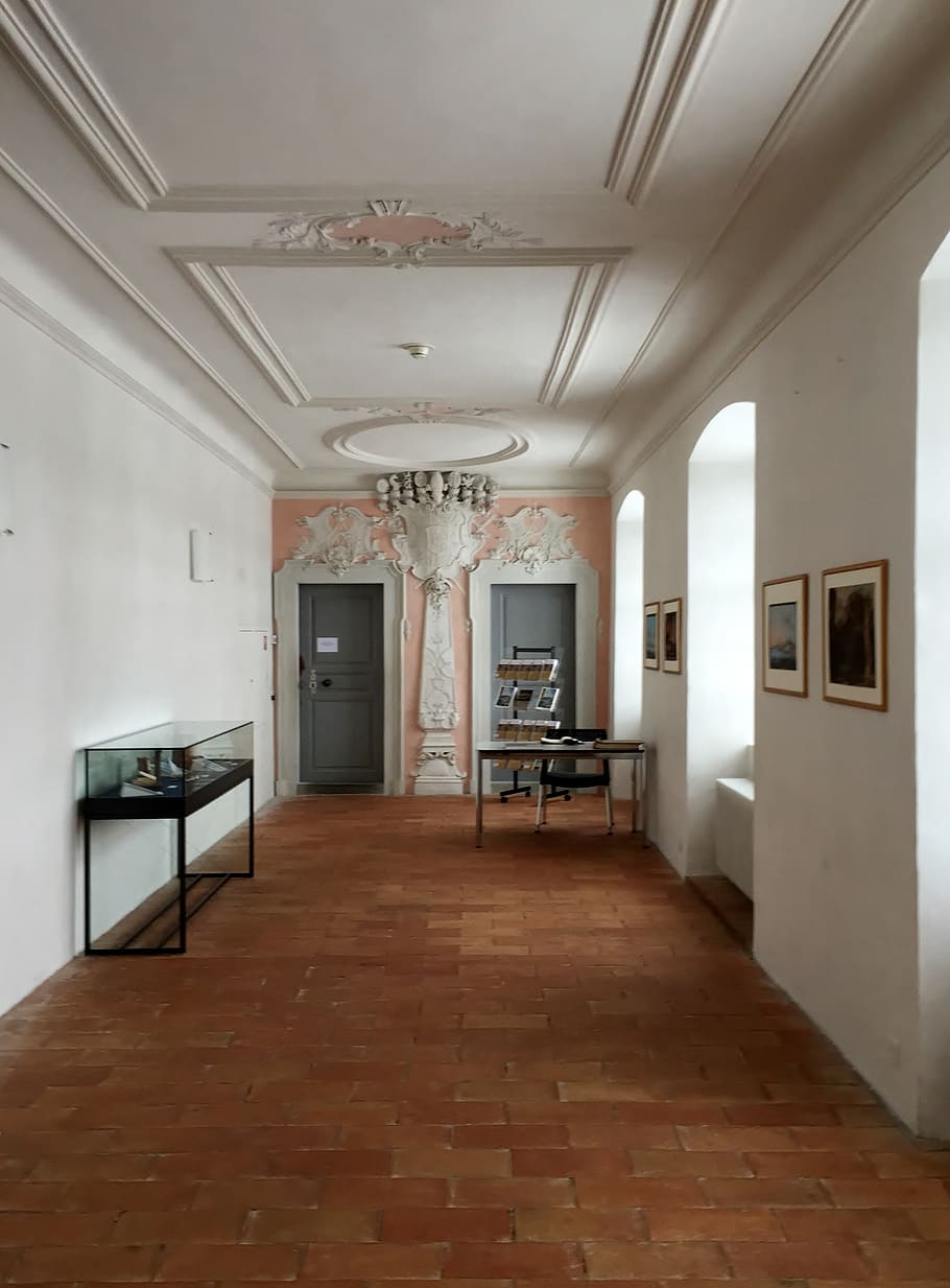 abbey, monastery, inner hallway, architecture, einsiedeln, canton of schwyz, switzerland, flooring, indoors, ceiling